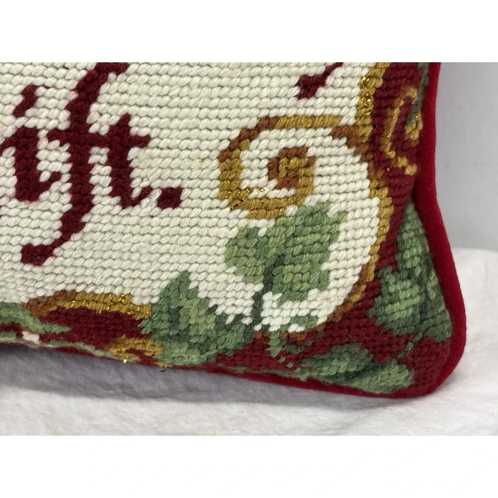 Small Needlepoint Pillow 'your Friendship Is A Gift' Red Velvet Back Vtg Look